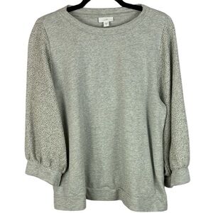 J. Jill Light Gray Cotton Blend Textured Sleeves Oversized Medium Sweatshirt